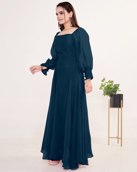 Teal gown sale with sleeves