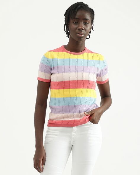 Multi coloured striped t shirt best sale