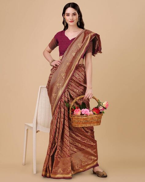 Maroon Zari Woven Saree & Blouse Saree 5129SR04