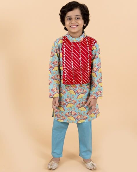 Pspeaches Floral Print 2-Piece Kurta Pyjamas Set