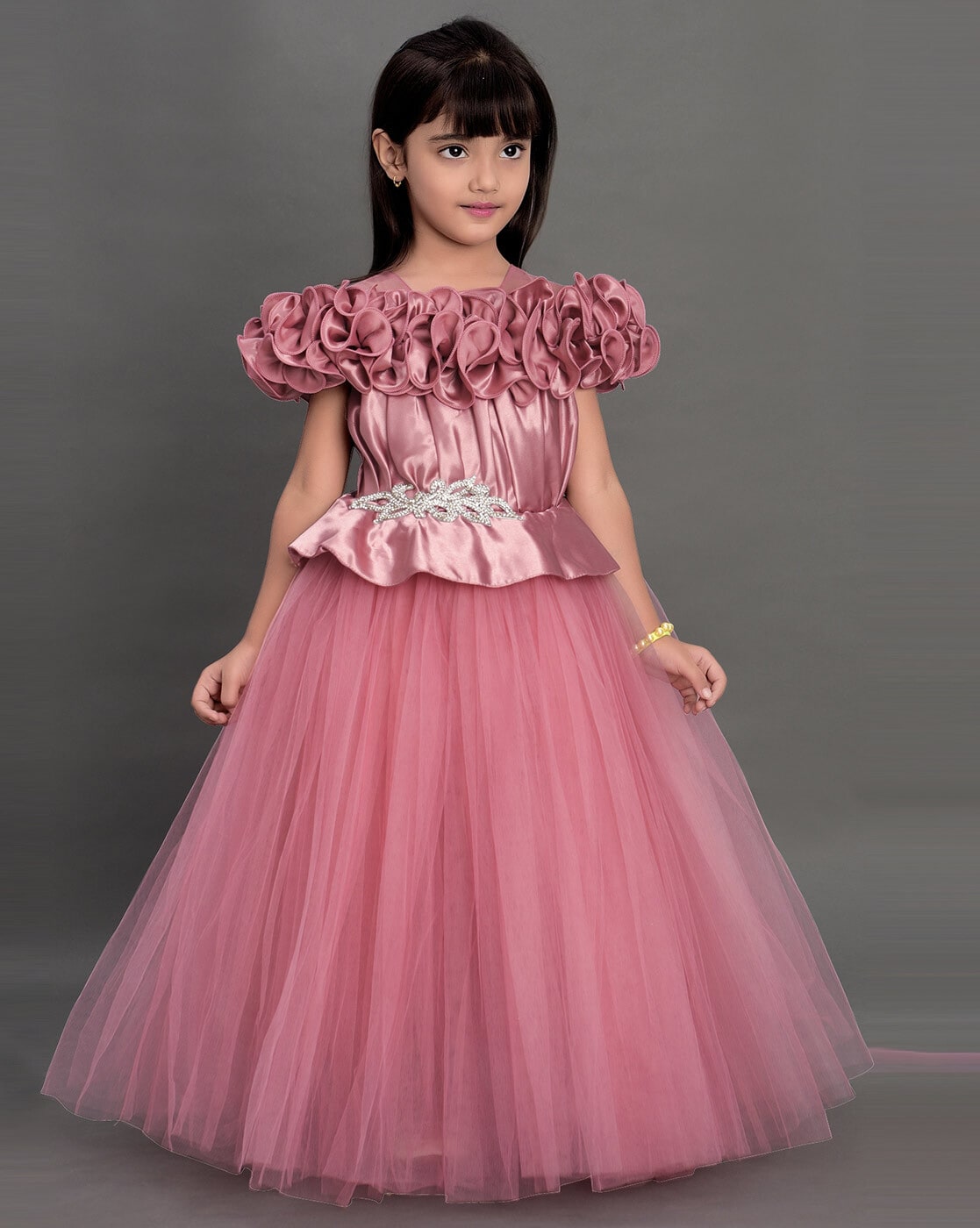 Flower Girl Dresses for Wedding Appliques Ruffles Tulle Pageant Dress  Princess Ball Gown Kids Prom Formal Gowns Dusty Rose 2 - Yahoo Shopping