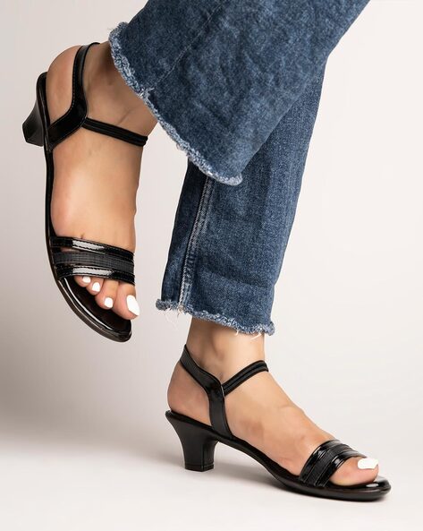 Ladies black heeled sandals online