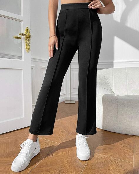 Petite Compact Stretch Tailored High Rise Split Hem Trouser | Karen Millen