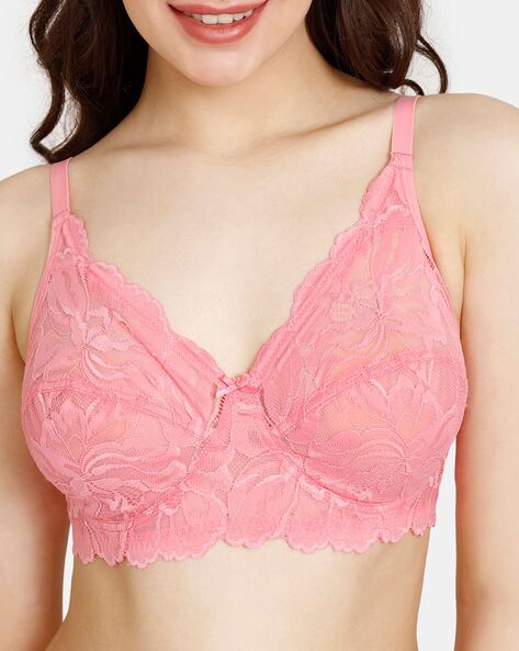 Buy Shyaway Women Rose Pink Full Lace Padded Wired 3/4th Coverage Bra Online