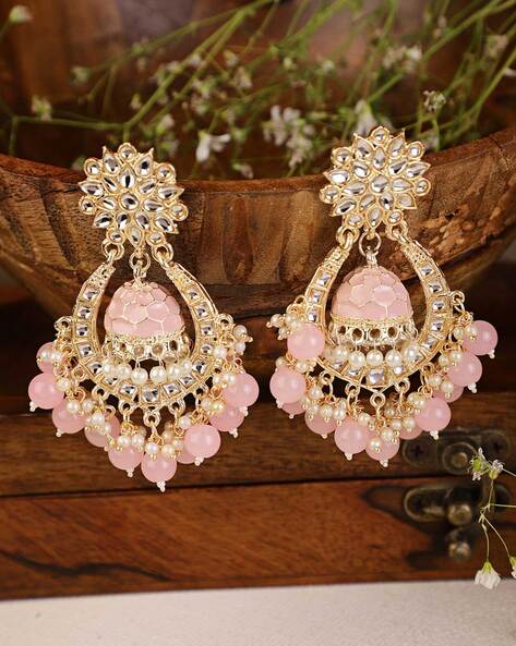 Raya by Vijeta R Berry Long Contemporary | Pink, Glass/resin/brass, Beads |  Pink beads, Online earrings, Long earrings