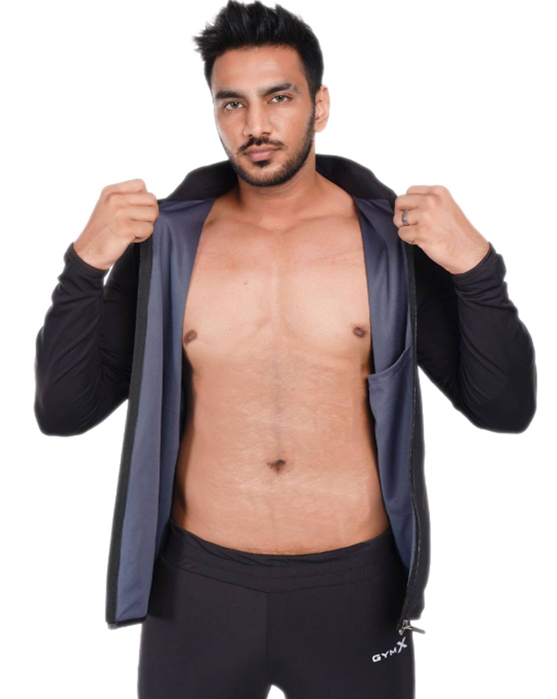 INSPIRATION BLACKDENIM ACTIVE JACKET★LEX Buy Jet Black Jackets & Coats for Men by GYMX Online | Ajio.com
