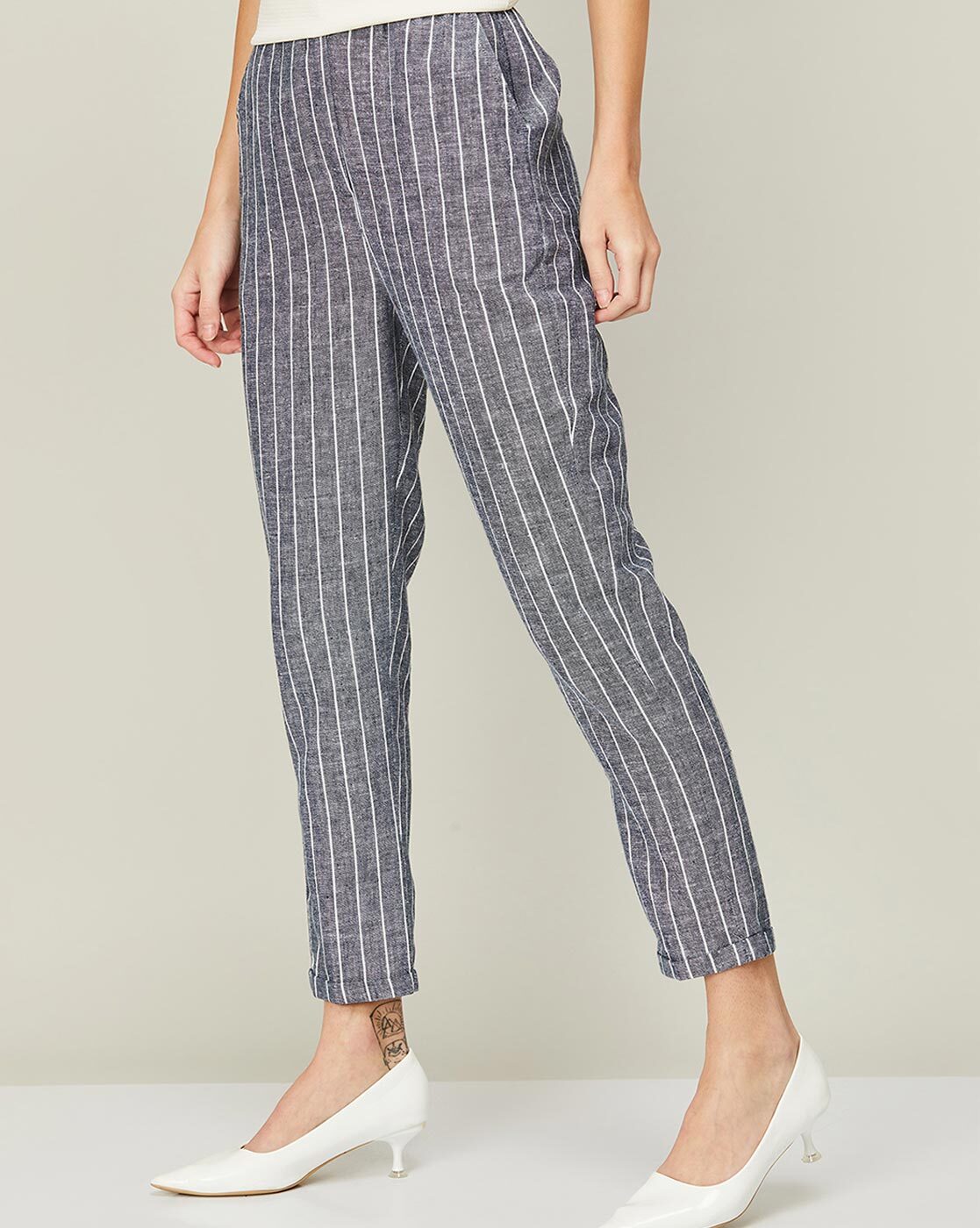 LilyLLL Womens Elastic Waist Striped Trousers Vacation Pockets Wide Leg  Casual Pants - Walmart.com