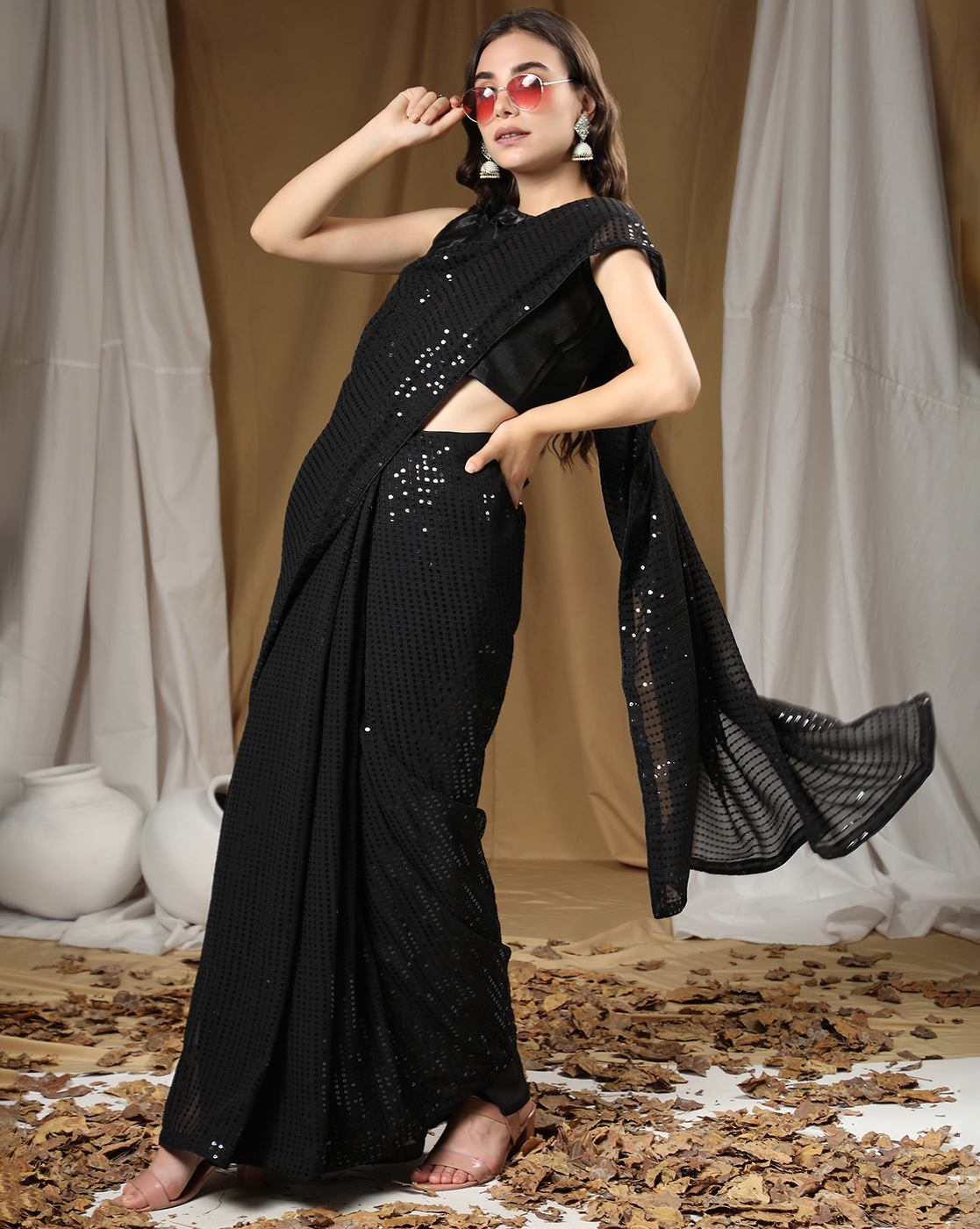 Buy Black Sarees for Women by Bhanderi Enterprise Online | Ajio.com