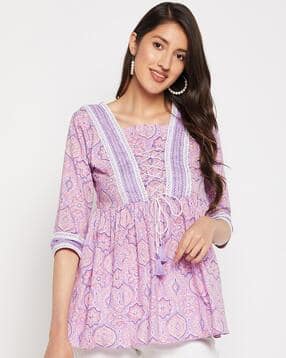 weavllite Floral Print Square-Neck Peplum Tunic-picture-10