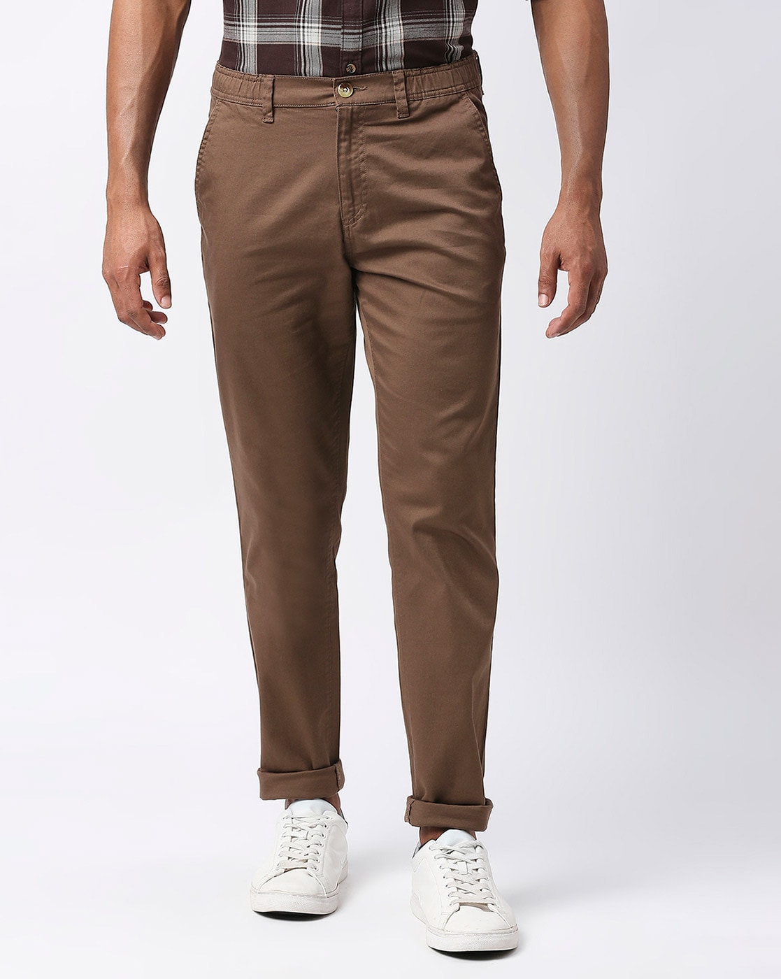 Buy HERE&NOW Men Brown Slim Fit Solid Chinos - Trousers for Men 2047099 |  Myntra