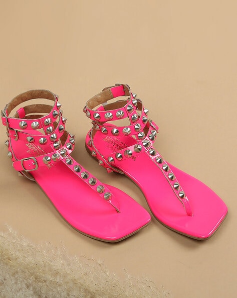 Women Studded Decor Flat Sandals, Funky Pink Gladiator Sandals | SHEIN EUR