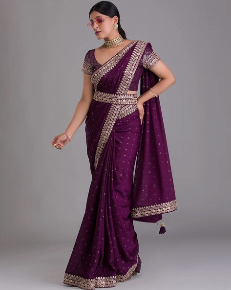 BF - Traditional wear banarasi kota silk purple saree - Silk Sarees - Sarees  - Indian