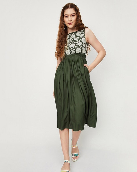 Buy Olive Green Dresses for Women by LEE COOPER Online | Ajio.com