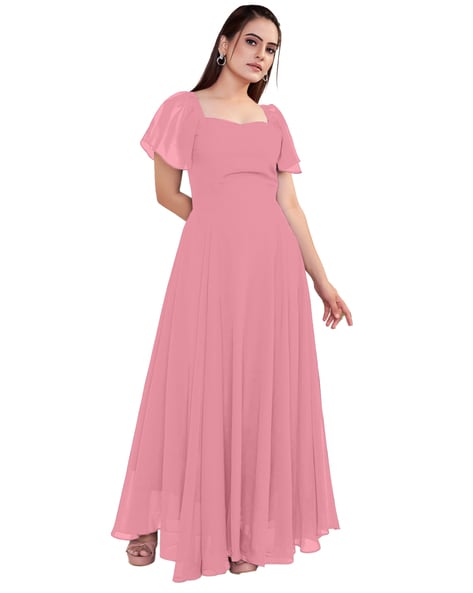 Beautiful Embroidered Pink Full Length Party Dress For Girls, Attractive  Fancy Gowns For Girls, Men's wear,