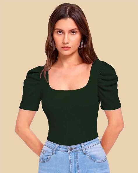 Dream Beauty Fashion Women's Puff Sleeve Top Square Neck Balloon Bishop  Sleeve Elegant Casual Tee Top (RRR_M1_Green_XS) : : Clothing &  Accessories