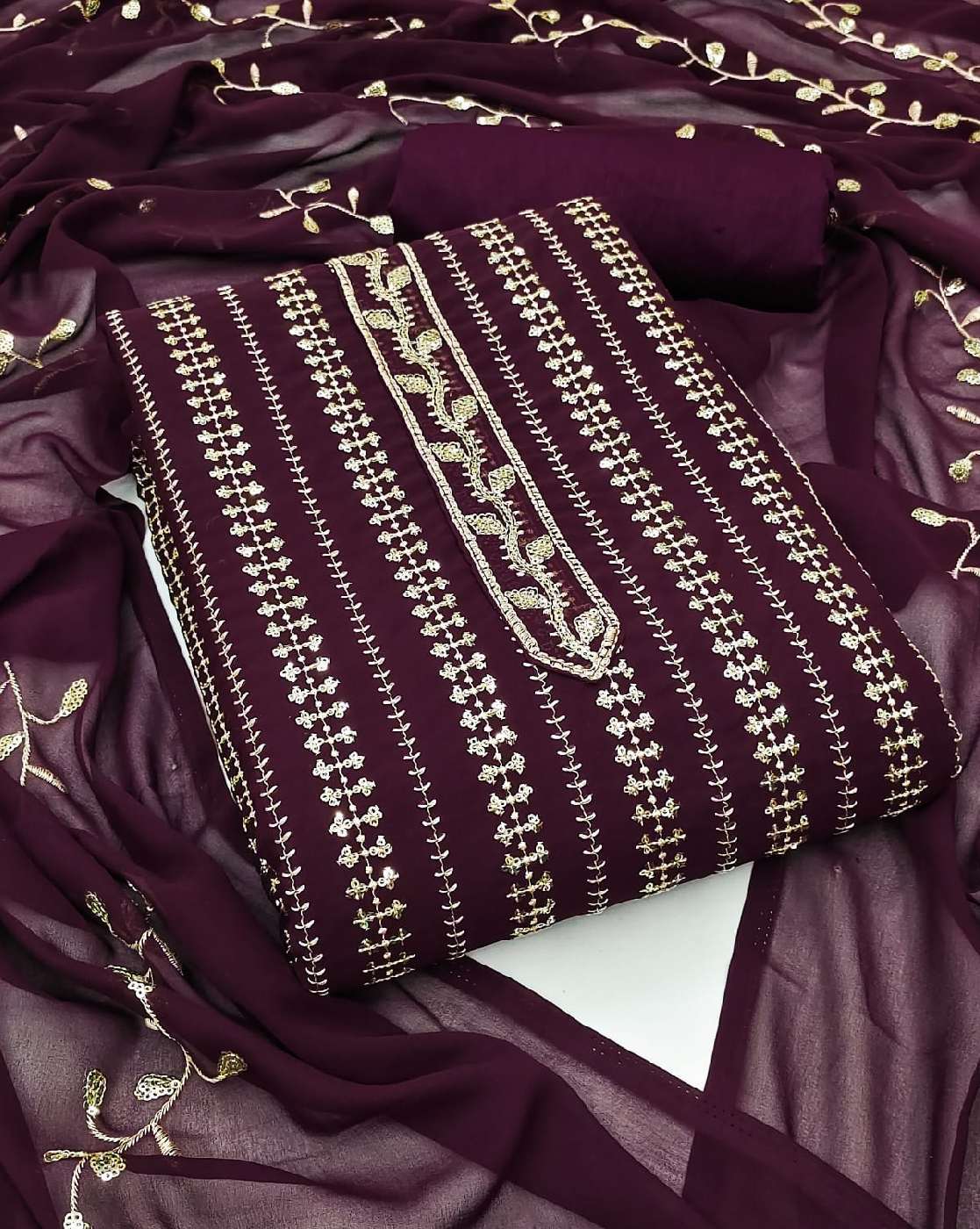 Zari Embroidered Purple Dress Material