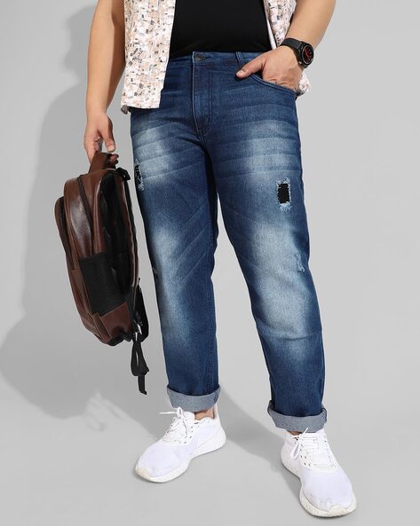 Men Mid-Wash Distressed Straight Fit Jeans