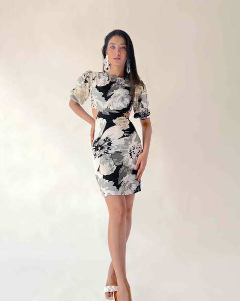 Lace-trimmed bodycon dress - Black/floral - Ladies | H&M US