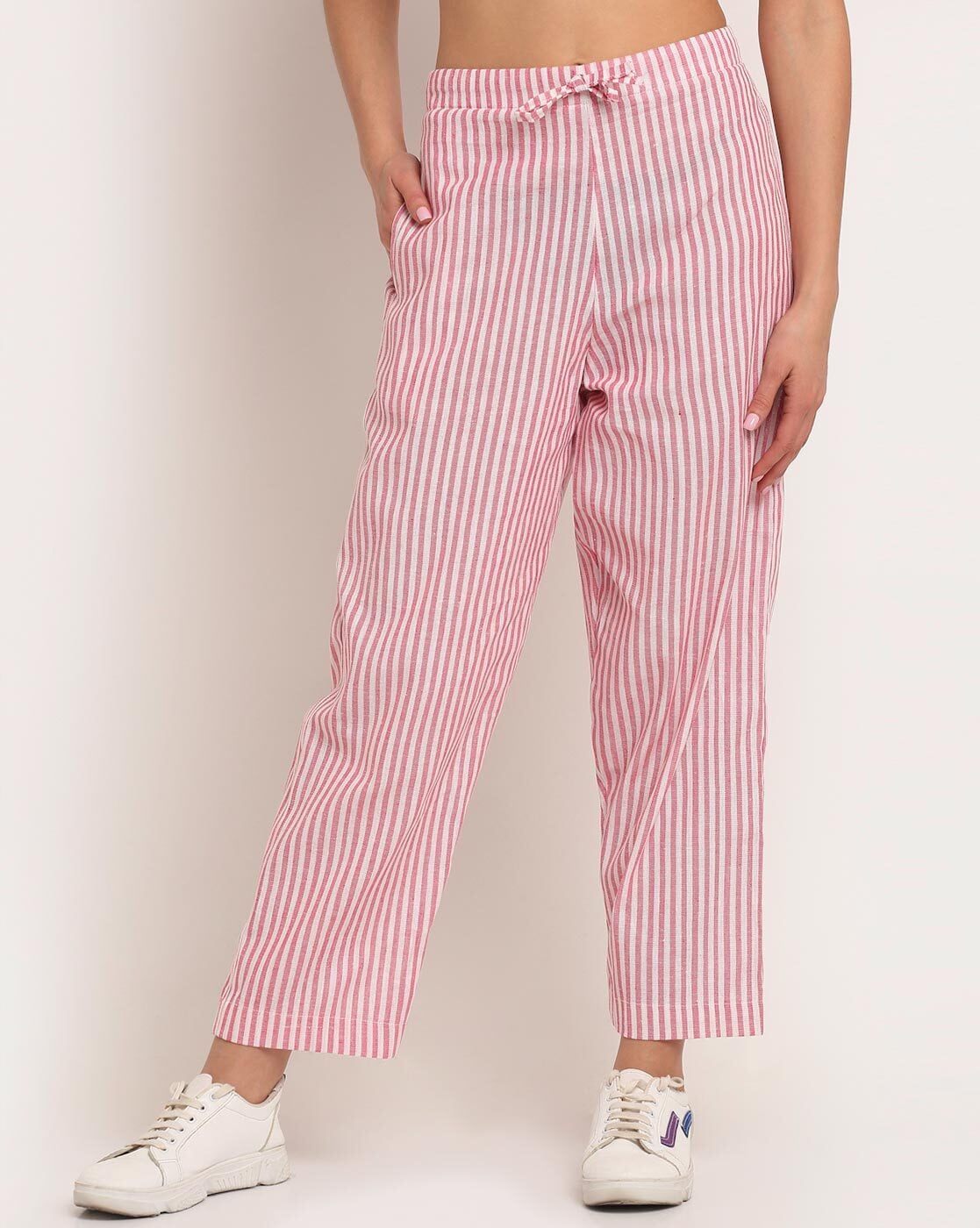 Buy Marie Claire Women Navy  White Original Fit Striped Peg Trousers   Trousers for Women 1968349  Myntra