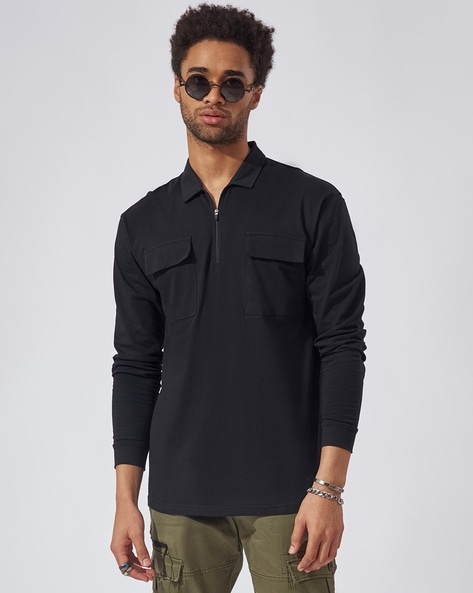 Super Slim Fit Long Sleeve Polo Shirt Black