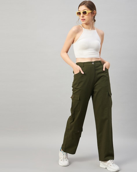 Buy Olive Green Trousers & Pants for Women by ORCHID BLUES Online