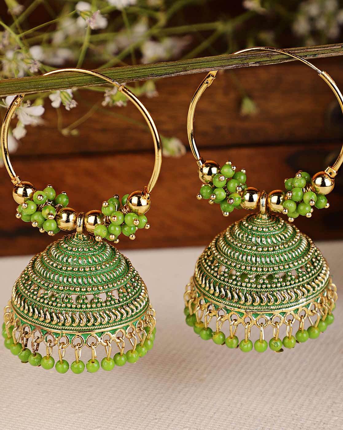 The Bridal Green And Gold Chandbali Earrings – Curio Cottage