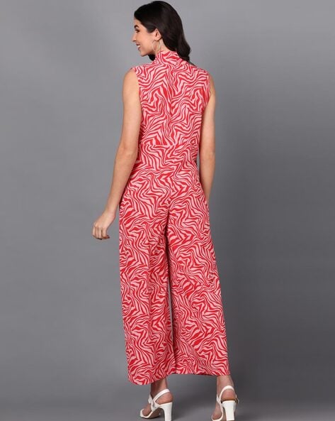 Red PINK loose Printed Cotton jumpsuit