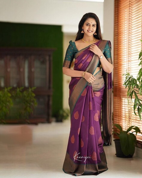 Green And Purple Color Patola Silk Saree