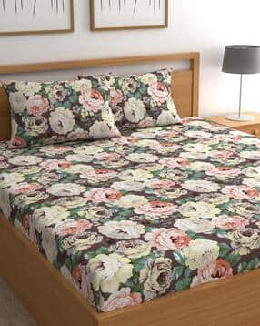 chhavi india 210 TC Floral Print King-Size Bedsheet with Pillow Covers-picture-20