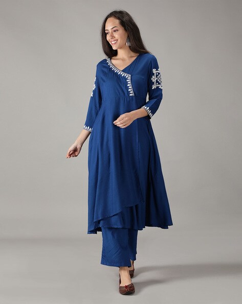 Embroidered Flared Kurta & Pants Set