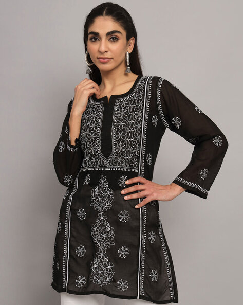 Bela Premium Black Modal Chikankari Kurti, Chikan Embroidery Kurti, चिकन  कुर्ती - Lucknowi Chikan, Lucknow | ID: 2852602569397