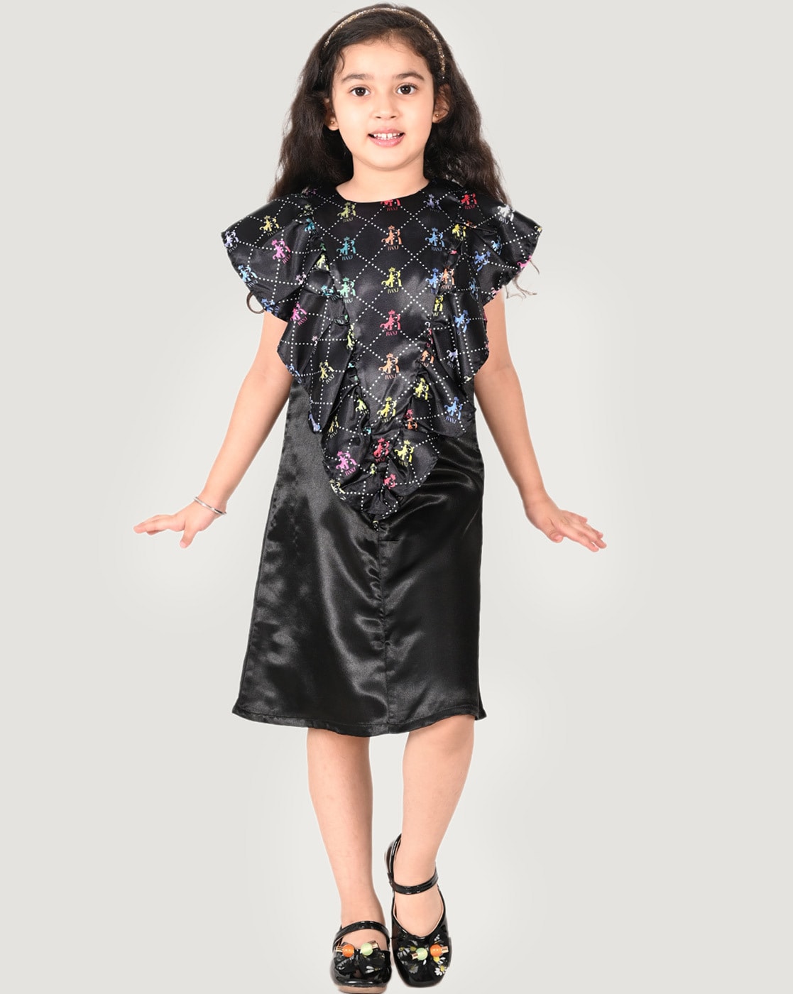 Buy Online Kids Frocks, Toddler Silk Frock Black and Golden