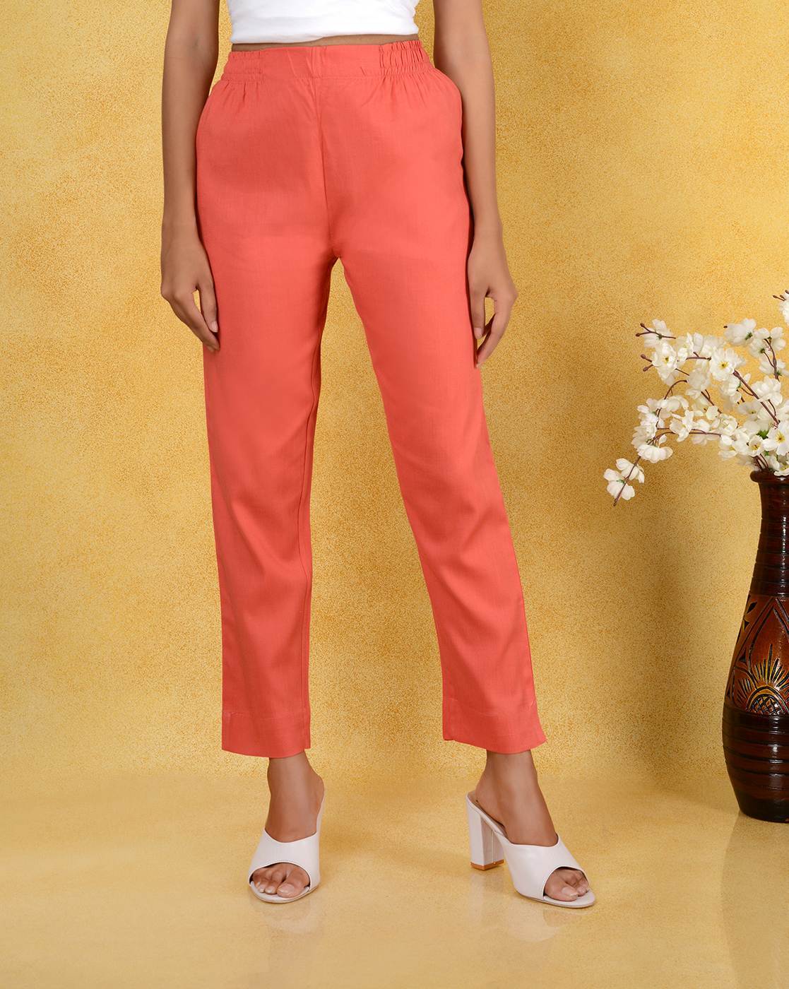 Crinkled Coral Pink Pants - Belted Pants - Wide-Leg Pants - Lulus