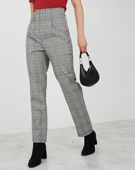 Checked trousers hot sale high waisted