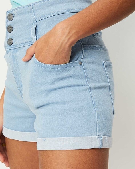 Blue Wash Frayed Hem Denim Shorts | PrettyLittleThing USA