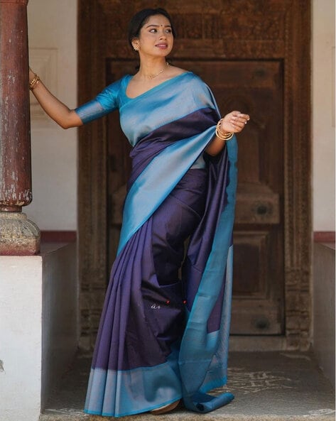 Buy Online Aqua Blue Kanjivaram Silk Classic Sari : 274706 -