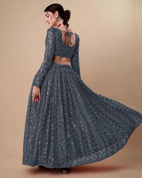 Buy Grey Foil Mirror Work Art Silk Reception Wear Lehenga Choli From  Designer Lehenga Choli