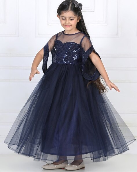 Pleasing Navy Blue Georgette Partywear Gown Dress Online at Inddus.com.