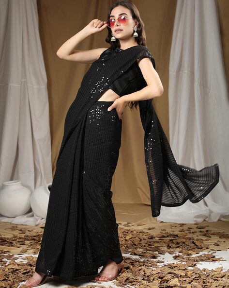 Black Chanderi Silk Cotton Saree Ragini – THE INDIAN MOTIF