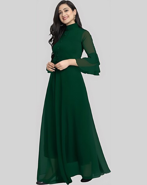 LEFFA - 3/4-Sleeve Collar Velvet A-Line Evening Gown (Various Designs) |  YesStyle