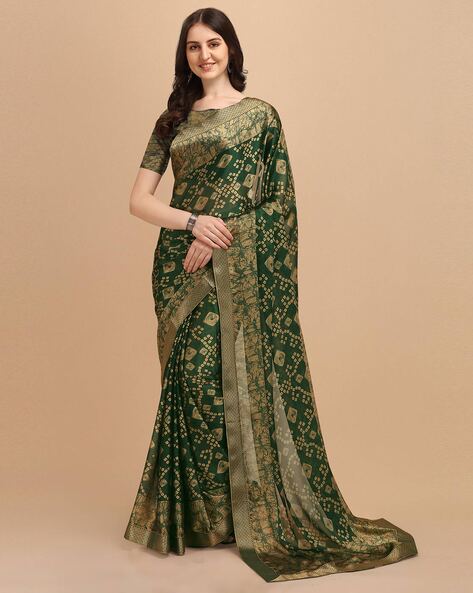 Pure Banarasi Handloom Green Color Bandhani Saree - BanarasiSaree.com