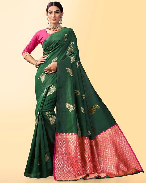 Buy Green Sarees for Women by ZIKARAA Online