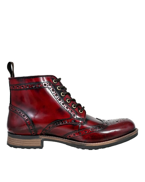 Mens red brogue top boots