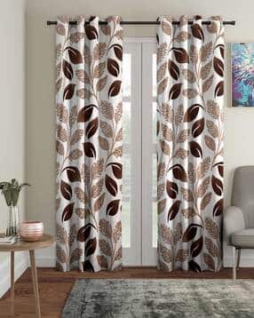 cortina eyelet curtain Set of 2 Leaf Print Door Curtains-picture-37