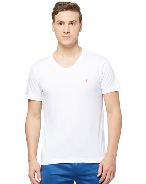 Buy Glito Men's Full Sleeves White V-Neck T-Shirt for Men (S) at