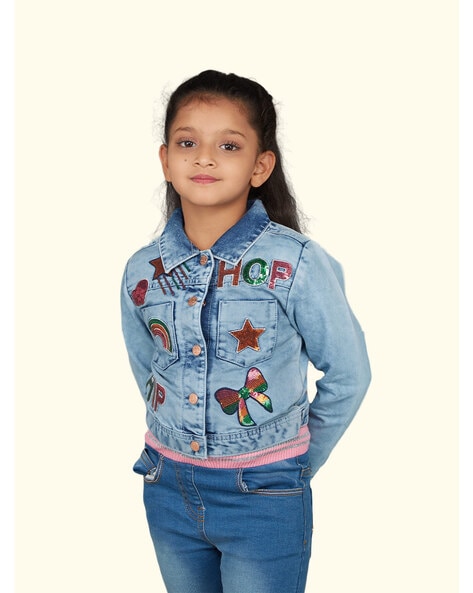 Girls Bright Blue Cotton Denim Frayed Crop Jacket | New Look-sonthuy.vn