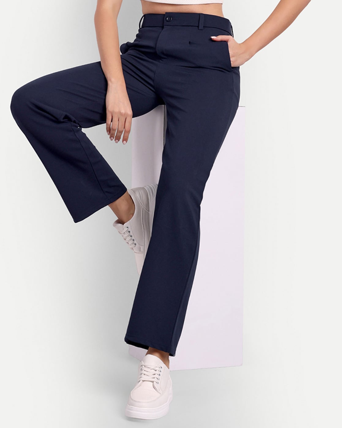 Buy Vishudh Navy Knitted Bootcut Trousers for Women Online at Rs459  Ketch