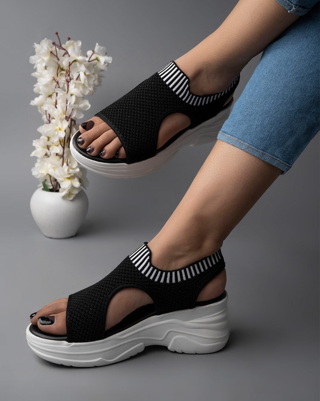 Buy Black Sports Sandals for Women by Shoetopia Online