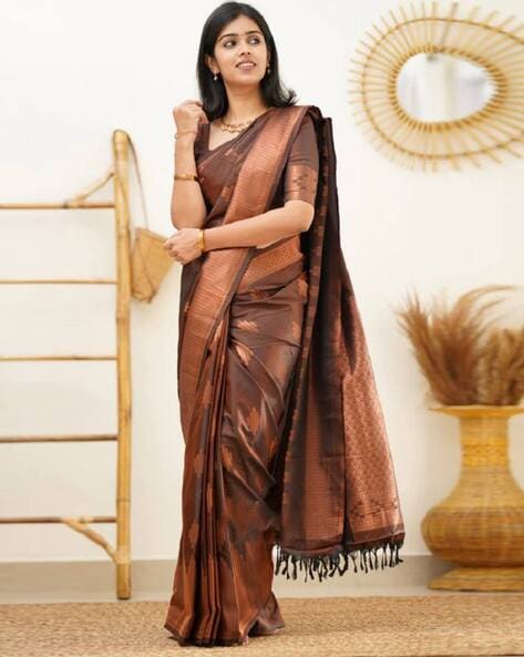 Black Copper Zari Weaving Work Banarasi Saree