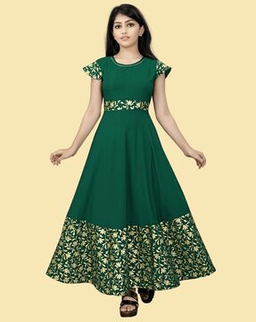 Buy FOXDX Womens Anarkali Style Long Gown Kurta Medium Green at  Amazonin